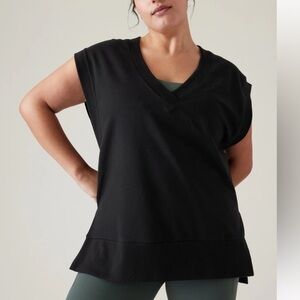 Athleta Retroterry V-Neck Sweatshirt Tee In Black